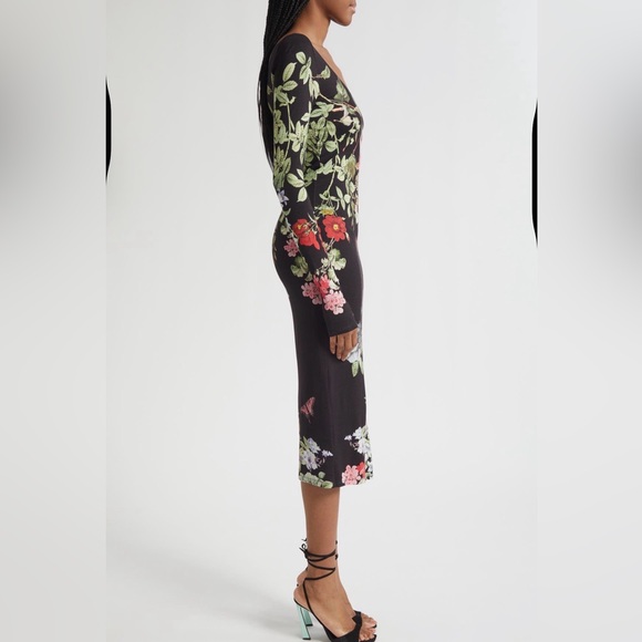 Alice + Olivia Delora scoop neck long sleeve floral  midi dress thumb holes 10 - Picture 9 of 13